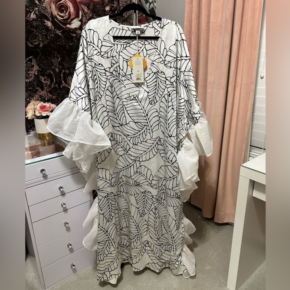 Fe Noel Kaftan- Palm Leaf Print Ruffle Trim Cover Up Dress- Fe Noel x Target - Picture 5 of 14